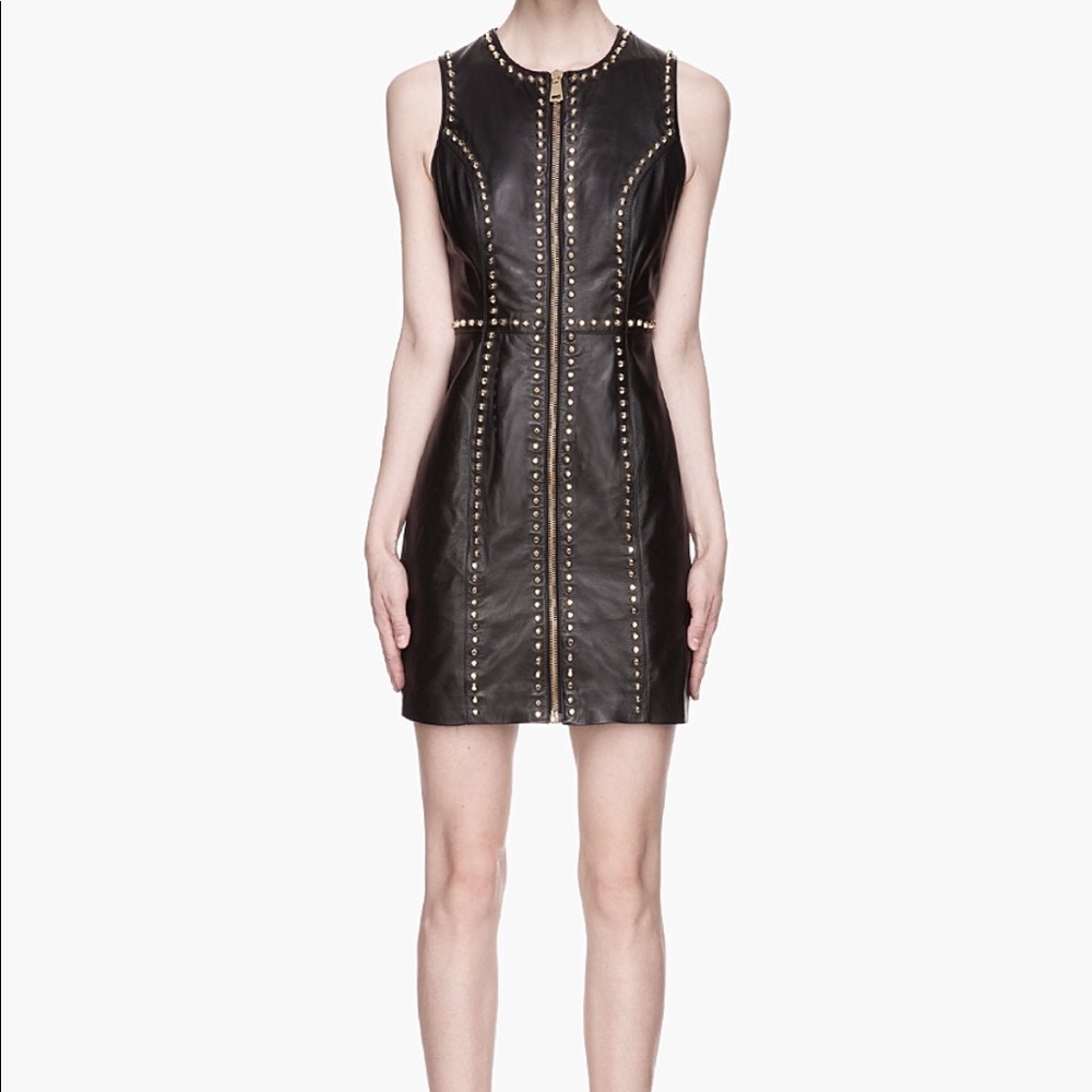 Versace Black leather gold studded Versus dress
